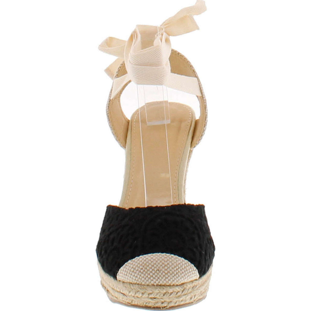 Wild Diva Maegan-32 Womens Floral Crochet Ankle Wrap Slingback Espadrille Wedge