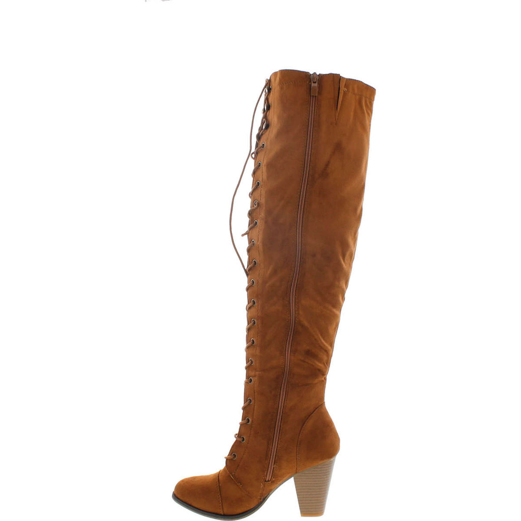 Forever Camila-48 Womens Chunky Heel Lace Up Over The Knee High Riding Boots