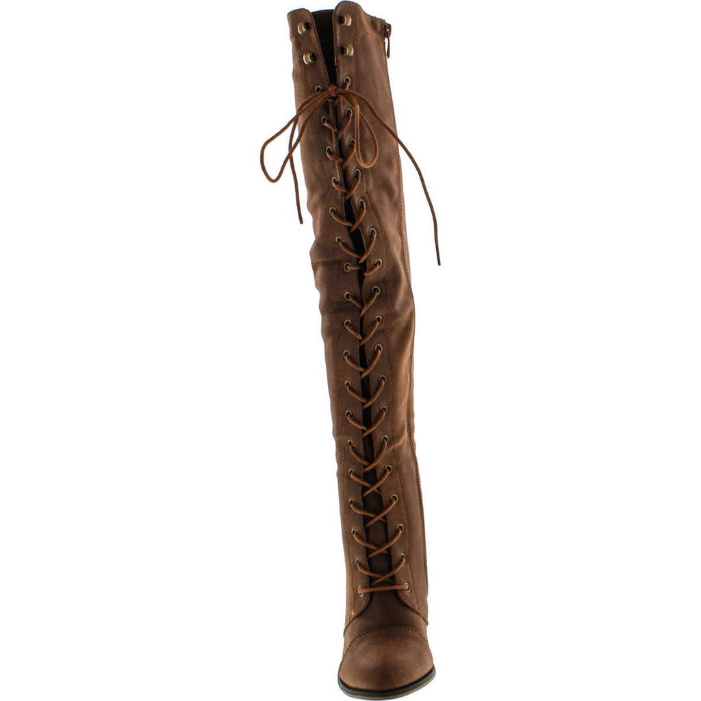 Forever Camila-48 Womens Chunky Heel Lace Up Over The Knee High Riding Boots