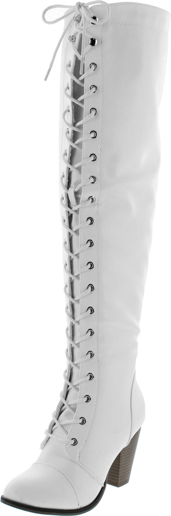 Forever Camila-48 Womens Chunky Heel Lace Up Over The Knee High Riding Boots