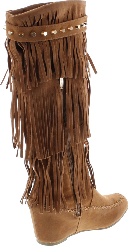 Nature Breeze Bridget-02Hi Moccasin Fringe Fashion Boots