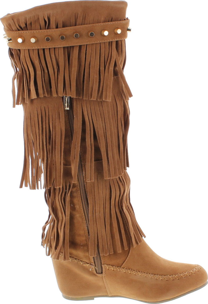 Nature Breeze Bridget-02Hi Moccasin Fringe Fashion Boots