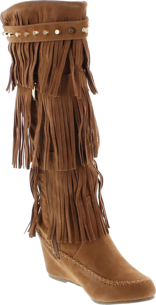 Nature Breeze Bridget-02Hi Moccasin Fringe Fashion Boots