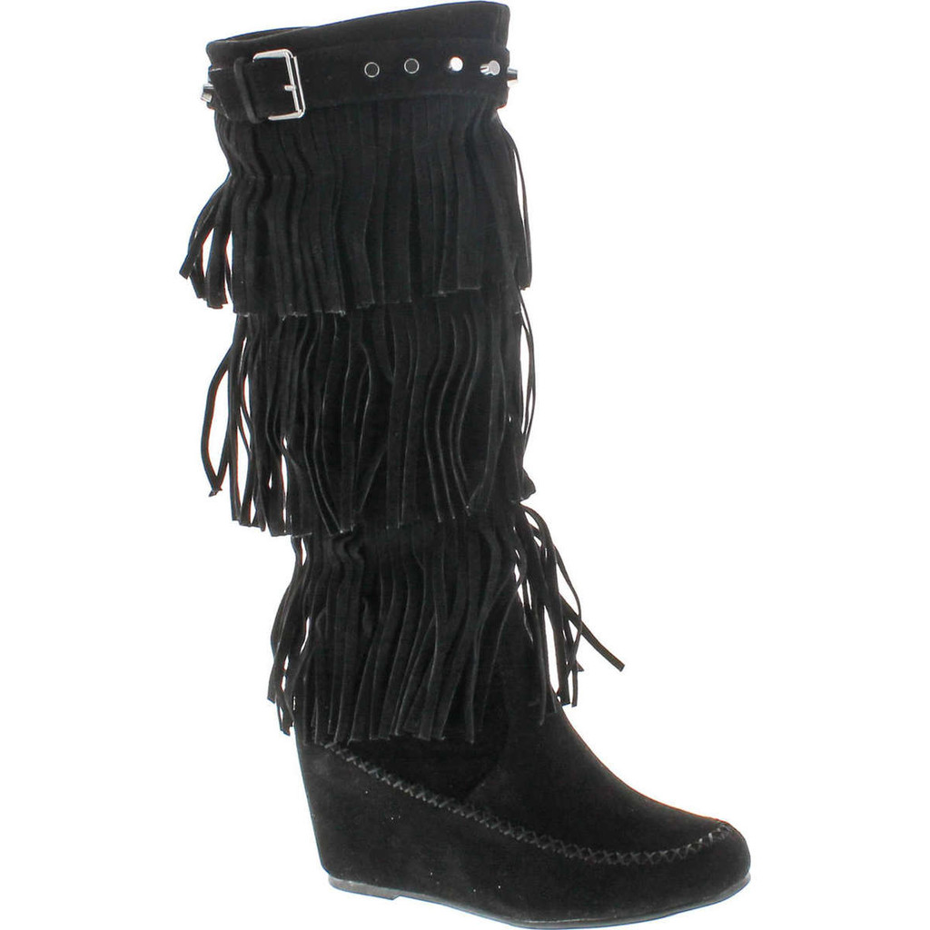 Nature Breeze Bridget-02Hi Moccasin Fringe Fashion Boots
