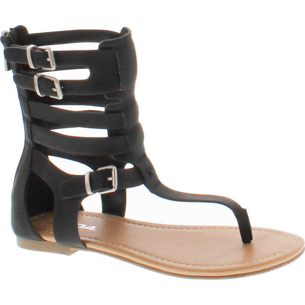 Soda Ronald Women's T-Strap Caged Buckled Flat Thong Sandals One Size Bigger