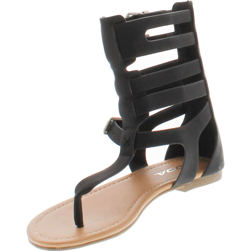 Soda Ronald Women's T-Strap Caged Buckled Flat Thong Sandals One Size Bigger