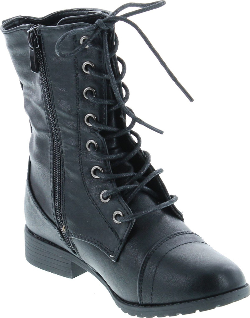 Link Beyonce-62K Children Girl's Comfort Lace Up Mid Calf Combat Boots