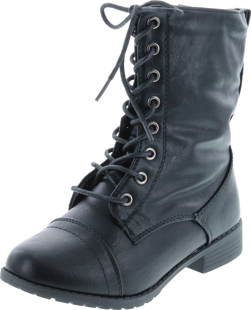 Link Beyonce-62K Children Girl's Comfort Lace Up Mid Calf Combat Boots