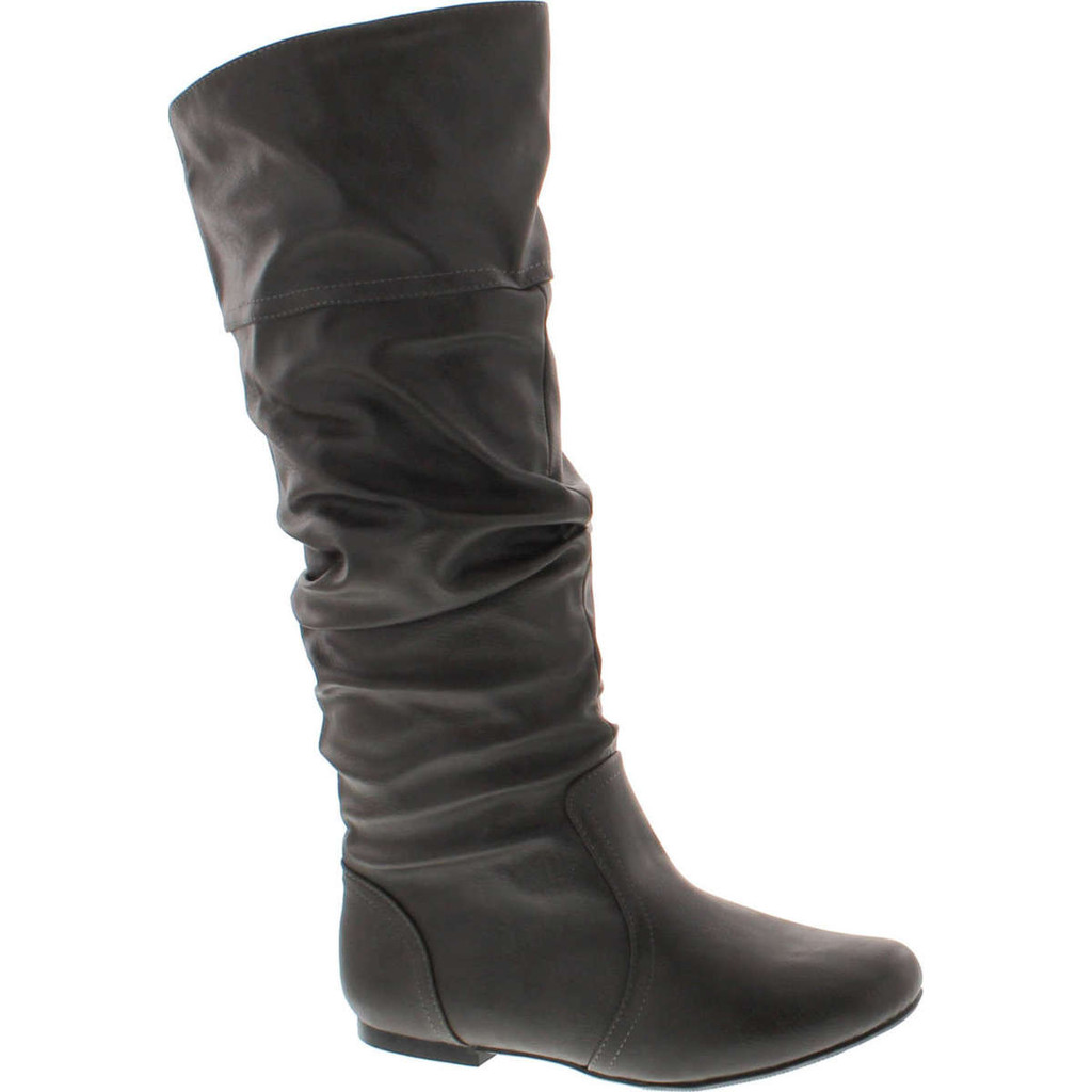 Qupid Women's Neo144 Leatherette Basic Slouchy Knee High Flat Boot
