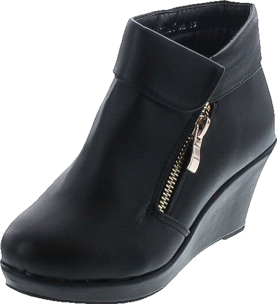 Lucky Top Stella-6K Children Girl's Platform Wedge Heel Fold Over Ankle Booties