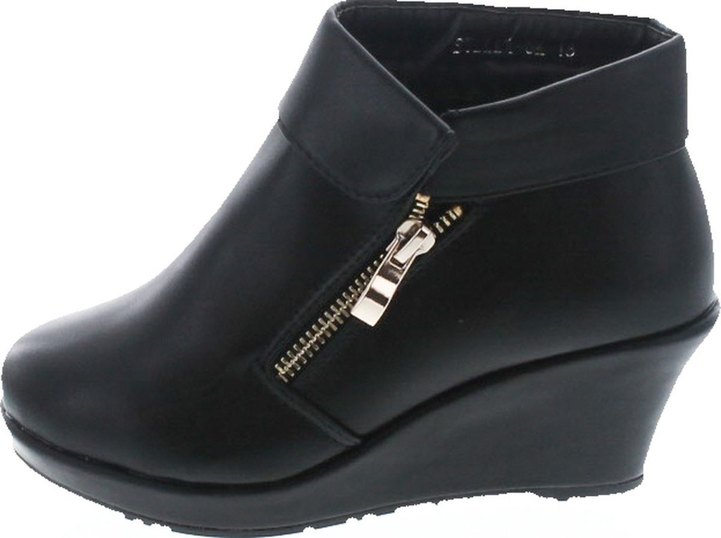 Lucky Top Stella-6K Children Girl's Platform Wedge Heel Fold Over Ankle Booties