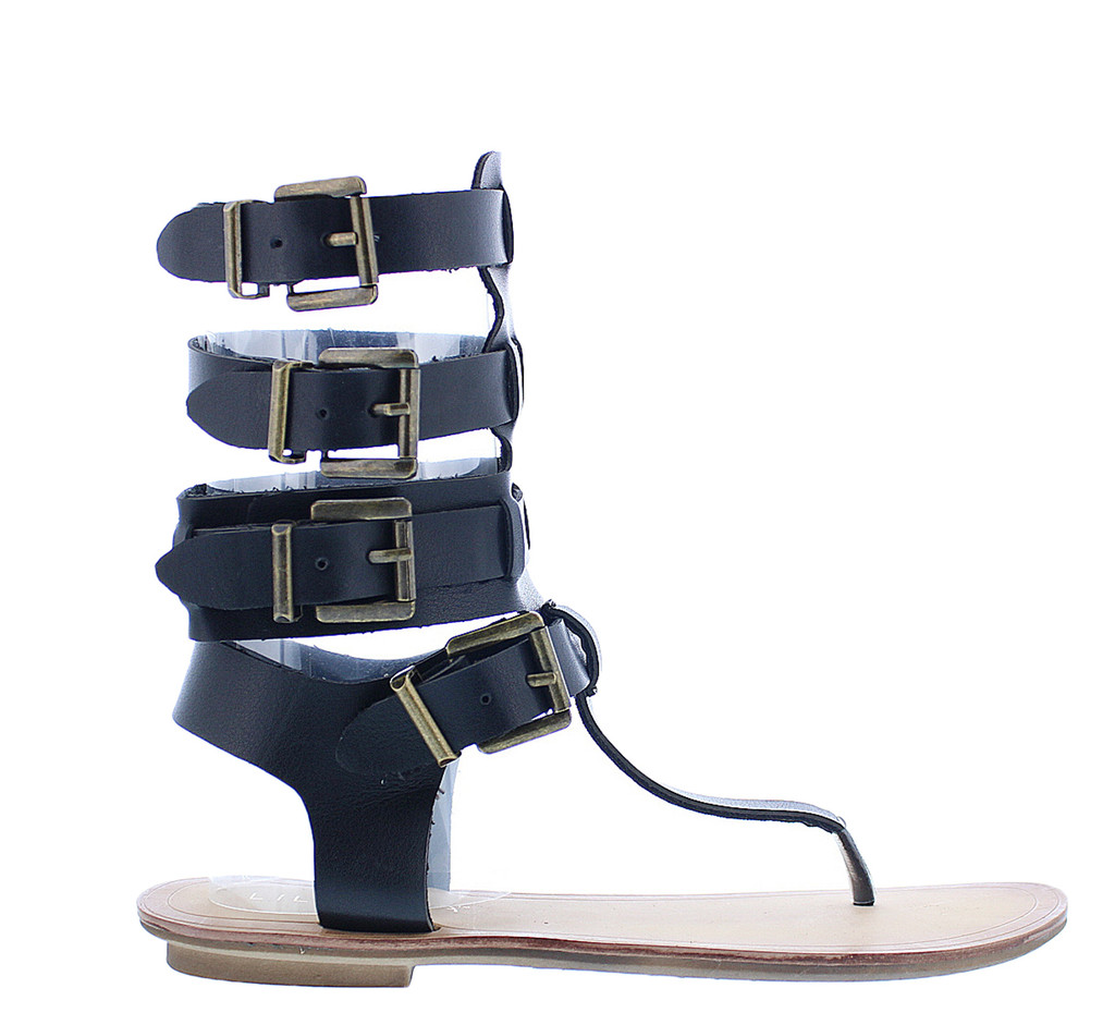 Liliana Avis-3 Women Leatherette Strappy T-Strap Gladiator Thong Sandal - Black