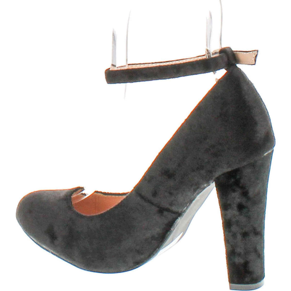 Chase & Chloe Tiana-1 Women's Round Toe Chunky Heel Ankles Strap Suede Pumps Shoes
