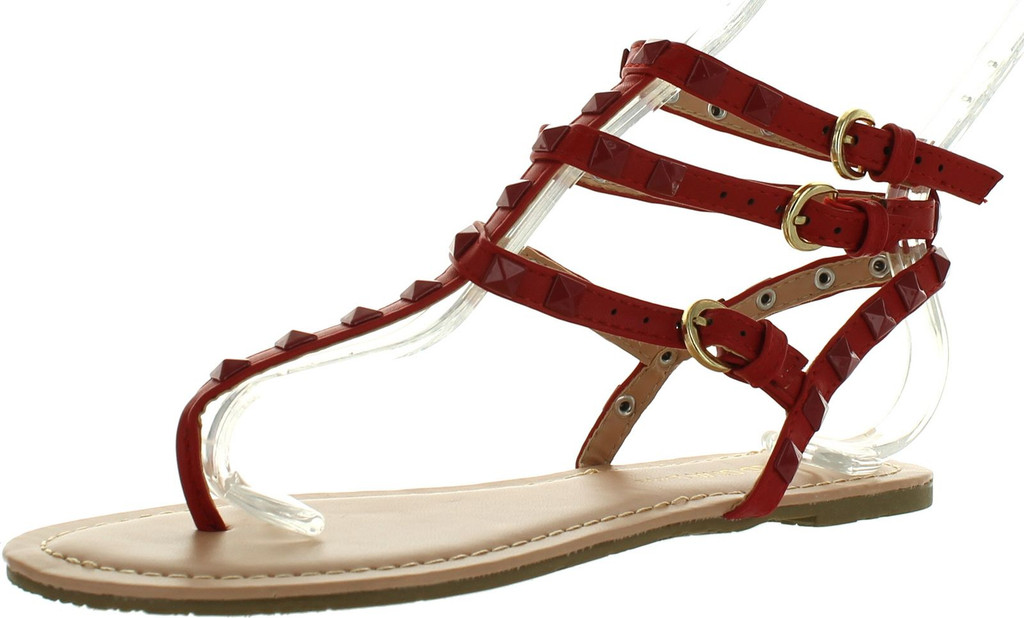 Wild Diva Womens Tanaya-219 T-Strap Spike Stud Ankle Strappy Cuff Flat Sandal