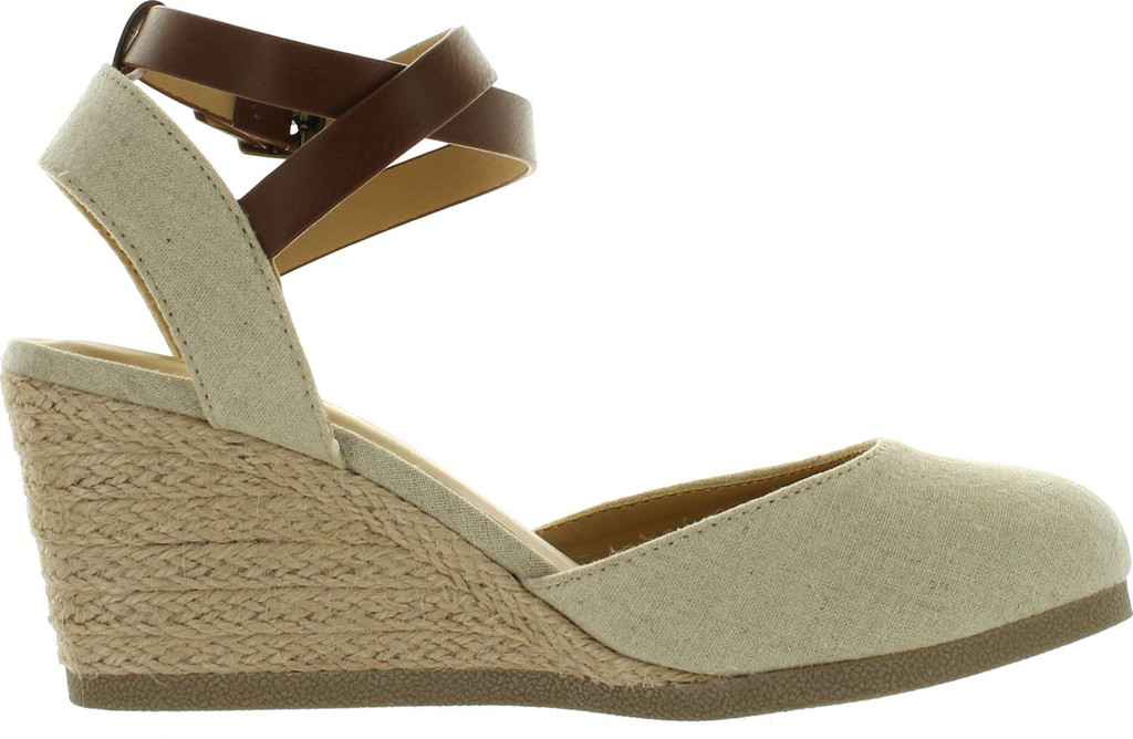 Soda Womens Request Closed Toe Espadrille Wedge Sandal In Natural Tan Linen