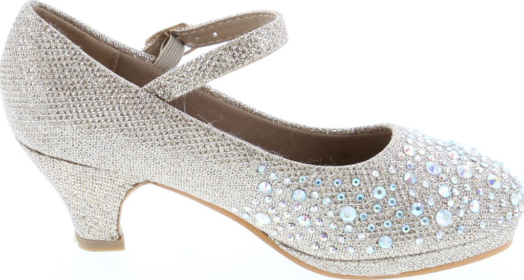 Forever Dana-58K Kids Mid Heel Rhinestone Pretty Sandal Mary Jane Platform Dress Pumps