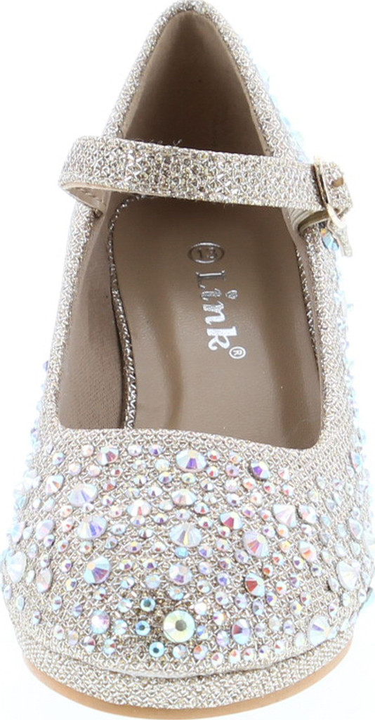 Forever Dana-58K Kids Mid Heel Rhinestone Pretty Sandal Mary Jane Platform Dress Pumps