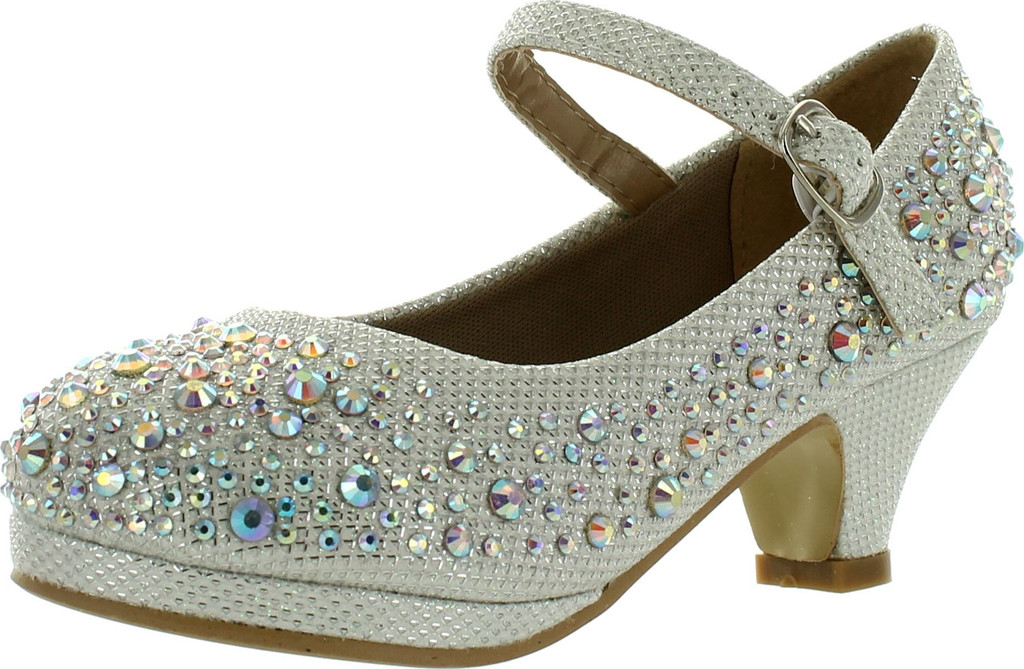 Forever Dana-58K Kids Mid Heel Rhinestone Pretty Sandal Mary Jane Platform Dress Pumps