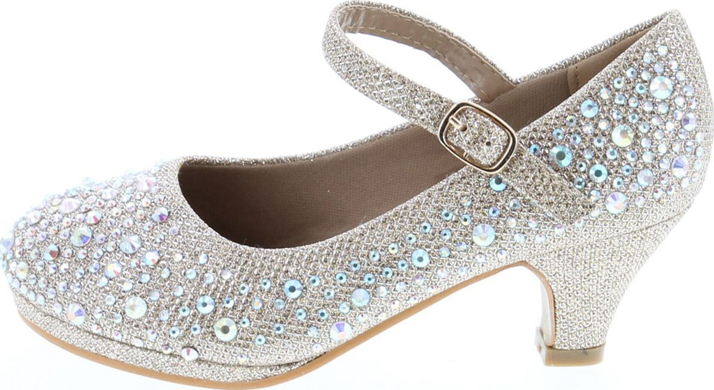 Forever Dana-58K Kids Mid Heel Rhinestone Pretty Sandal Mary Jane Platform Dress Pumps
