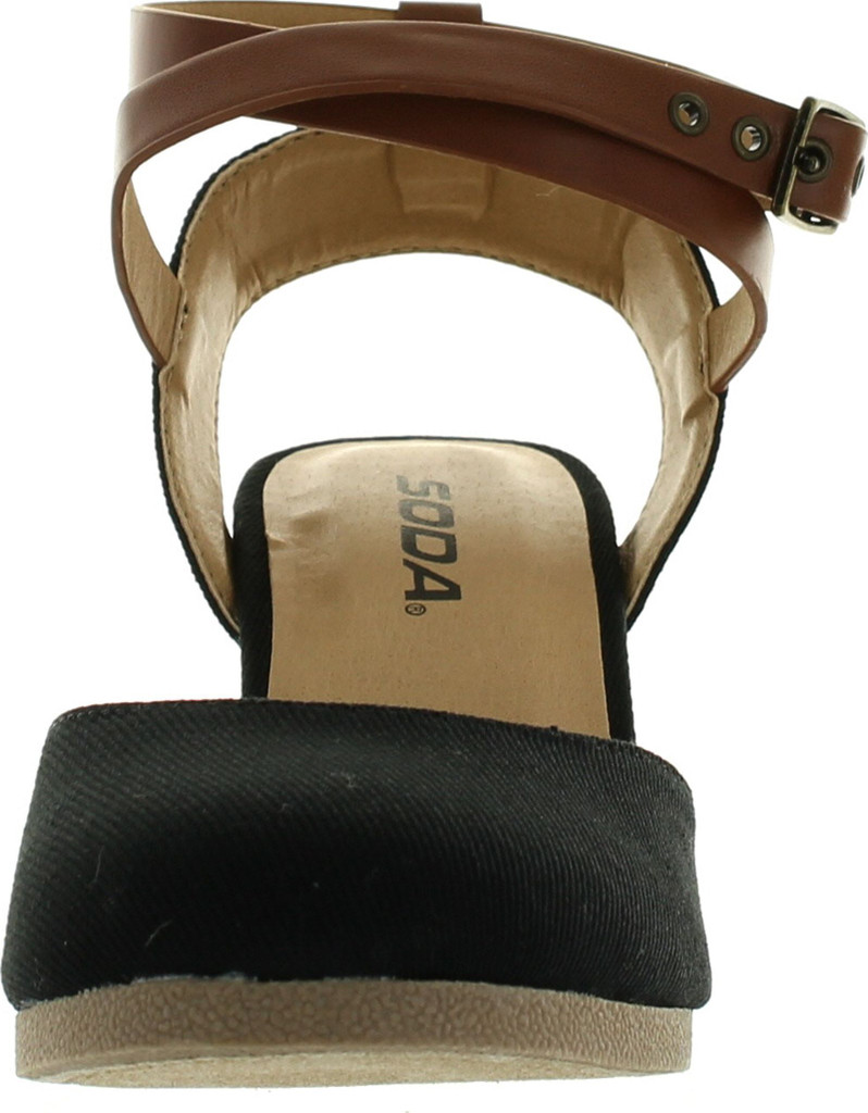 Soda Womens Request Closed Toe Espadrille Wedge Sandal In Black Dark Tan Linen