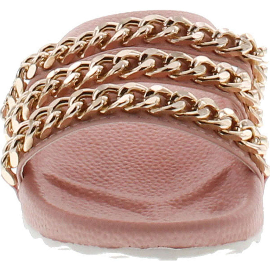 Liliana Nomi-2 Women Flip Flop Gold Chain Link Slide Slip On Flat Sandal Shoe Slipper Pink