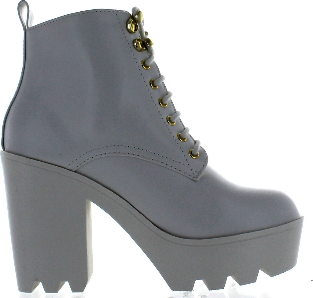 Soda Women's Climate Faux Leather Lace-Up Thick Platform Chunky Heel Lug Ankle Bootie