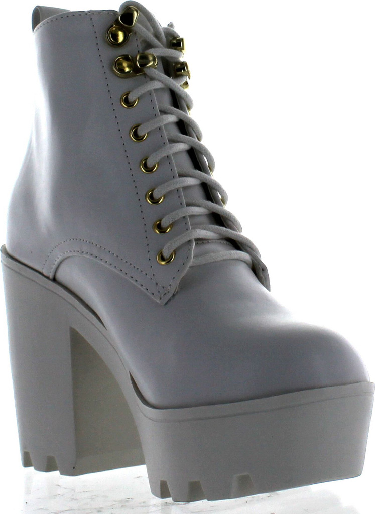 Soda Women's Climate Faux Leather Lace-Up Thick Platform Chunky Heel Lug Ankle Bootie