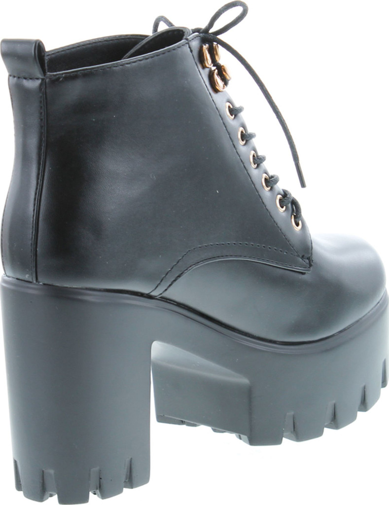 Soda Women's Climate Faux Leather Lace-Up Thick Platform Chunky Heel Lug Ankle Bootie