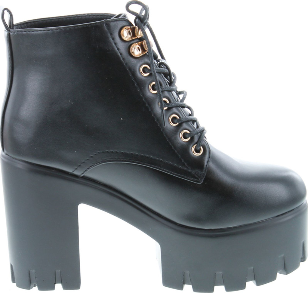 Soda Women's Climate Faux Leather Lace-Up Thick Platform Chunky Heel Lug Ankle Bootie