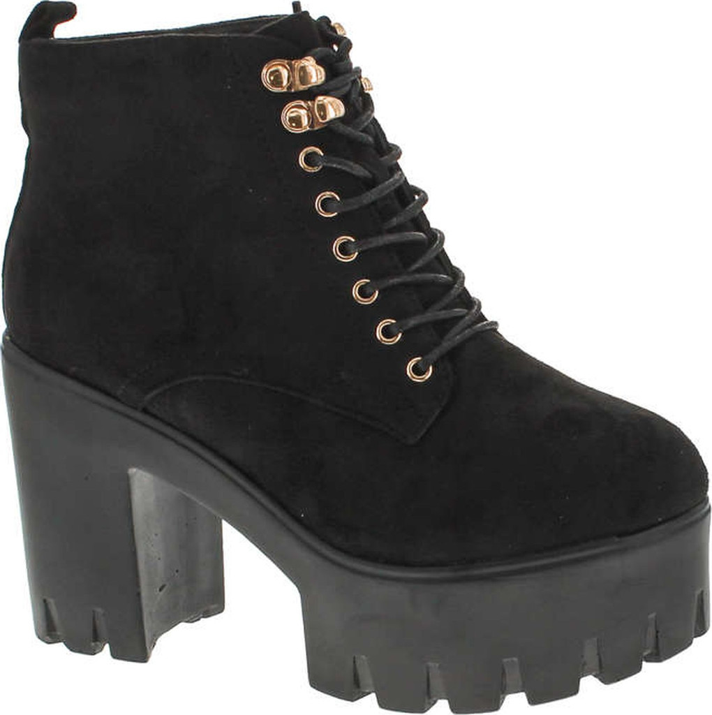 Soda Women's Climate Faux Leather Lace-Up Thick Platform Chunky Heel Lug Ankle Bootie