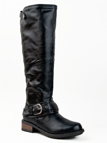Qupid Relax-39 Basic Casual Knee High Stacked Heel Buckle Riding Boot