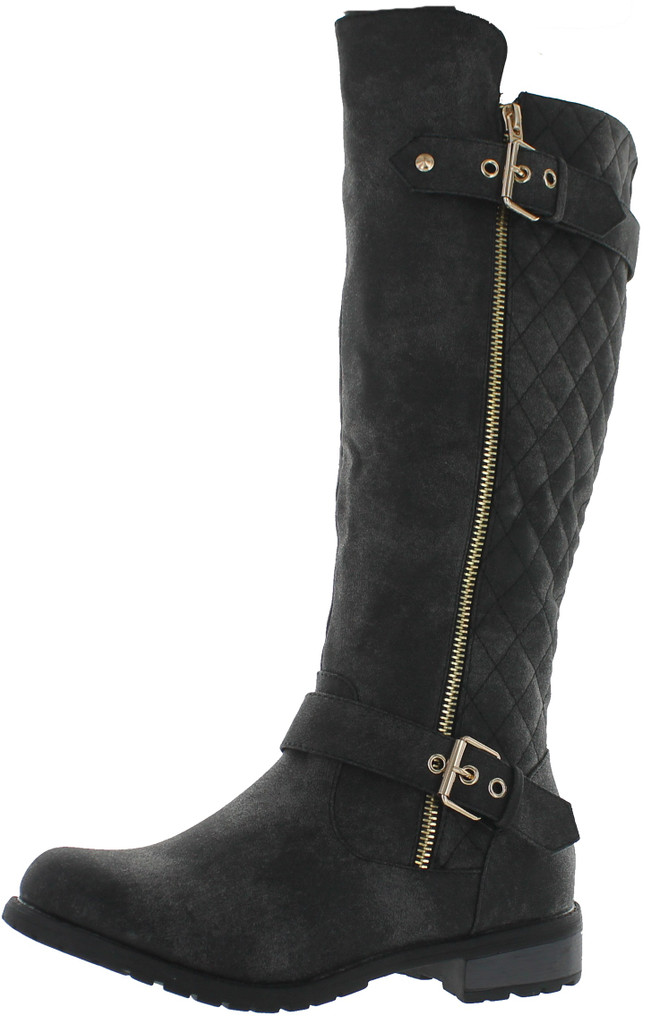 Forever Link Women's Mango-21 Quilted Zipper Accent Riding Boots
