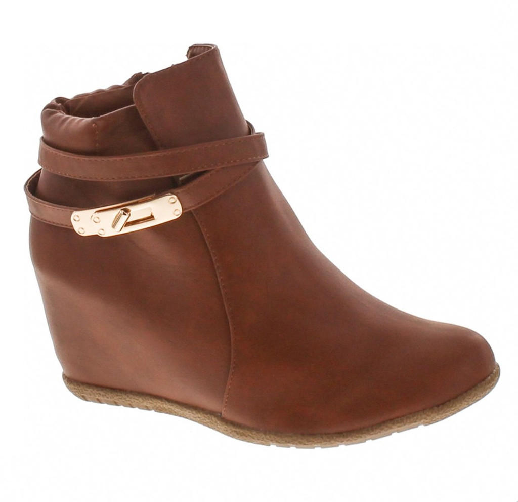 Anna Cici-9 Women Comfy Almond Toe Platform Hidden Wedge Ankle Bootie