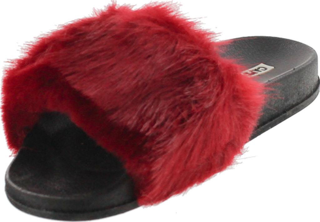 Cape Robbin Moira-5 Women Flip Flop Faux Fuzzy Fur Slide Slip On Flat Sandal Shoe Slipper