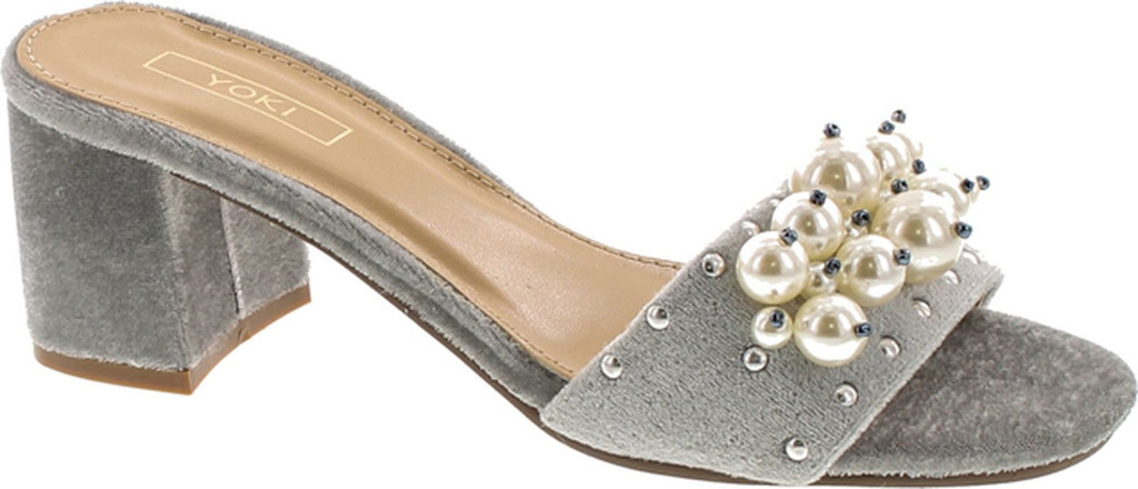 Yoki Delano-18 Womens Pearl Slide Slip On Block Heel Mule Sandal
