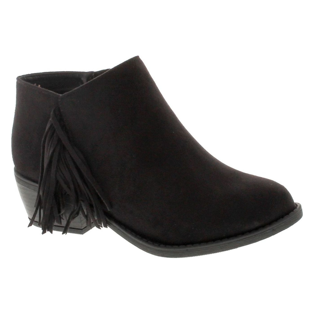 Soda Women's Doctor Faux Suede Fringe Round Toe Low Heel Ankle Boot