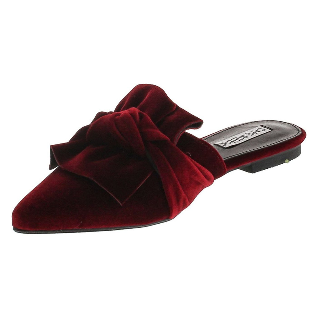 Women's Fashion Velvet Slip On Pointy Toe Bow Decor Slide Slipper Loafer Flats
