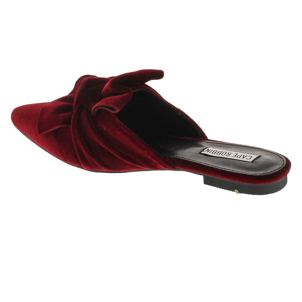 Women's Fashion Velvet Slip On Pointy Toe Bow Decor Slide Slipper Loafer Flats