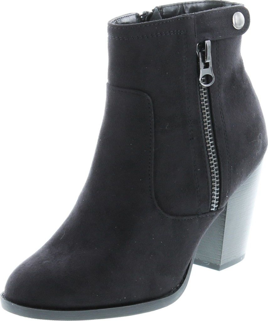 Soda Women's Bunty Faux Suede Cowboy Stacked Heels Ankle Booties With Side Accents