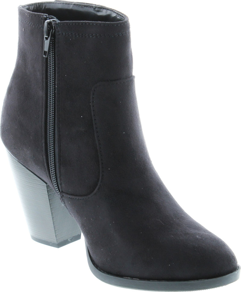 Soda Women's Bunty Faux Suede Cowboy Stacked Heels Ankle Booties With Side Accents