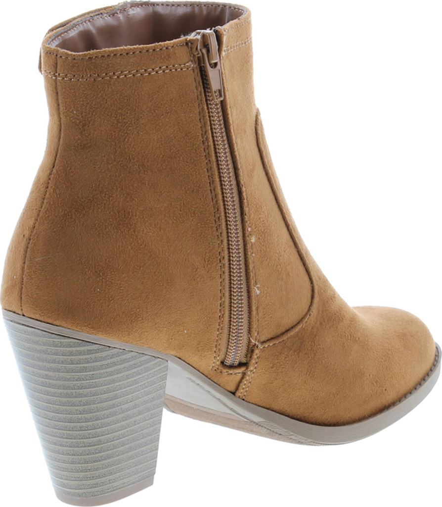Soda Women's Bunty Faux Suede Cowboy Stacked Heels Ankle Booties With Side Accents