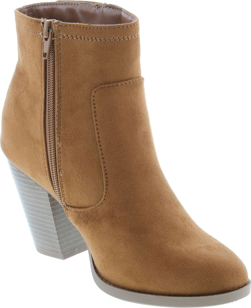 Soda Women's Bunty Faux Suede Cowboy Stacked Heels Ankle Booties With Side Accents