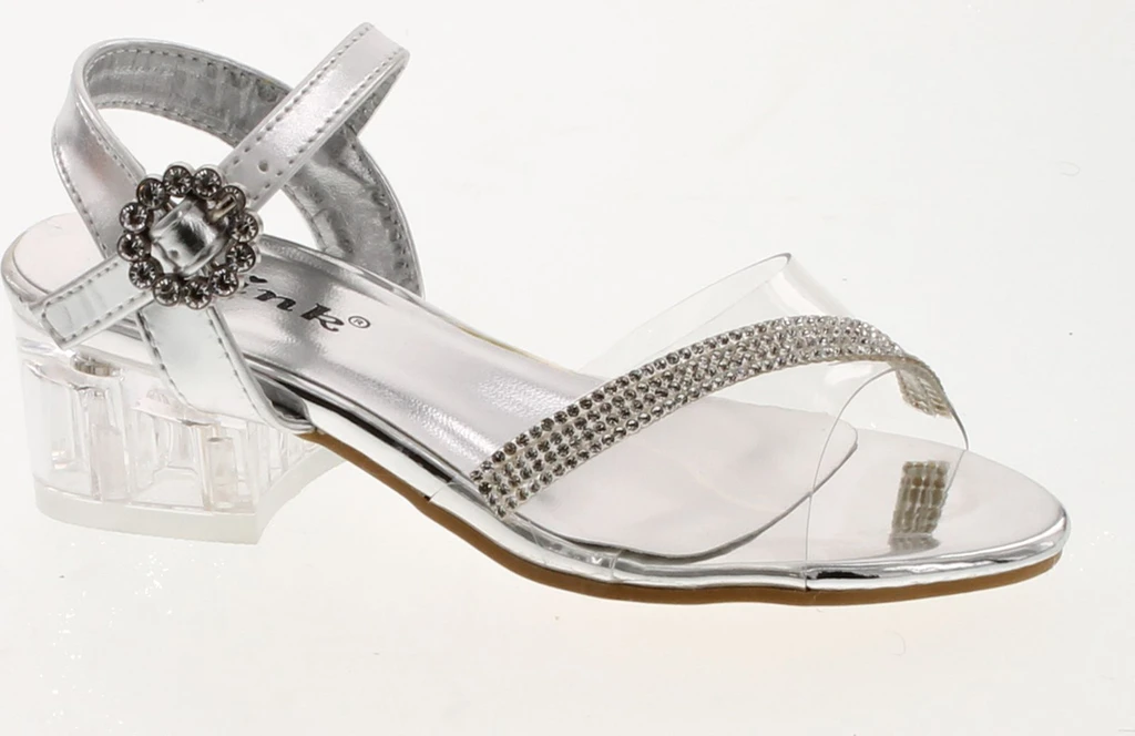 Link Sui-08K Girl's Rhinestone Clear Upper Lucite Heel Sandals