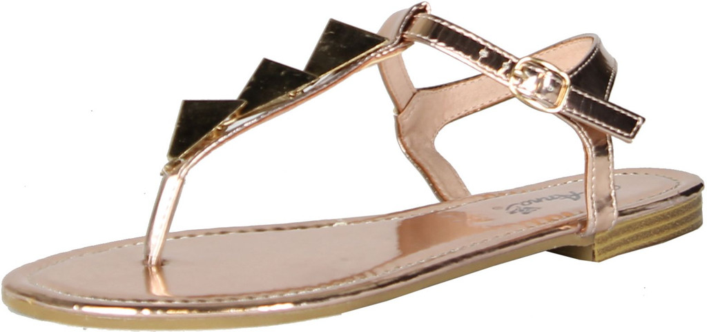 Anna Womens Avery Triangle Accent T-Strap Ankle Strap Flat Thong Sandal