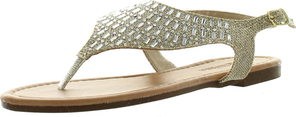 Bellamarie Womens Alice-7 Flat Rhinestone Thong Sandals