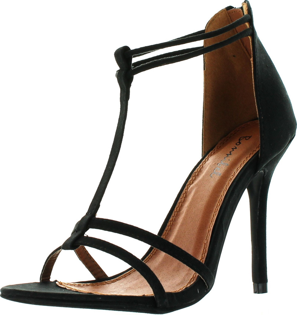 Bonnibel Rosita-2 Womens T-Strap Back Zipper Ankle Strap Stiletto Dress Sandals
