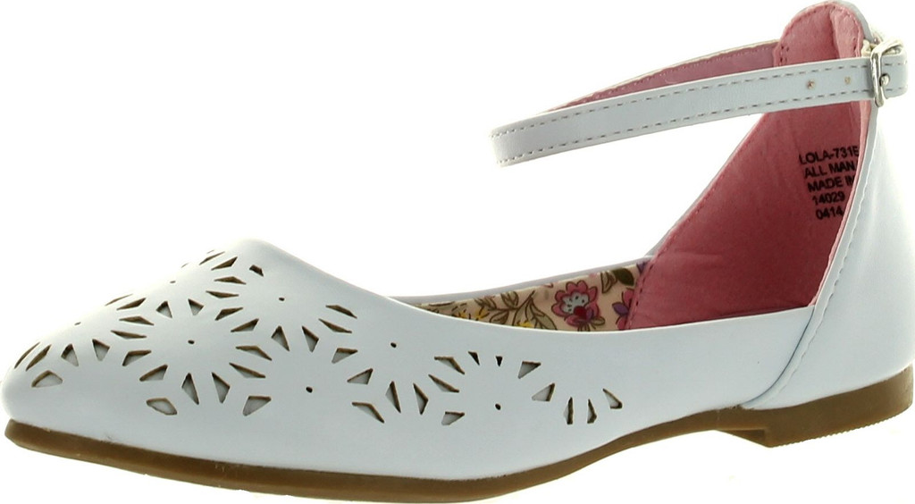 Little Angel Girls Lola-731E Leatherette Perforated Ankle Strap Ballet Flat Sandal