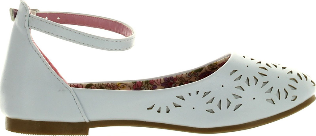 Little Angel Girls Lola-731E Leatherette Perforated Ankle Strap Ballet Flat Sandal