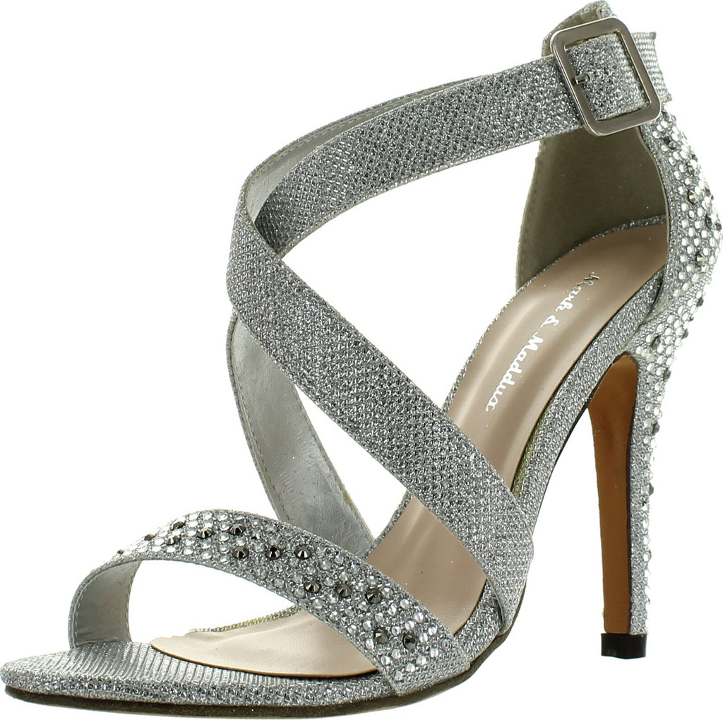Mark & Maddux Womens Common-01A Rhinestoned Netted-Glitter Dress Sandals