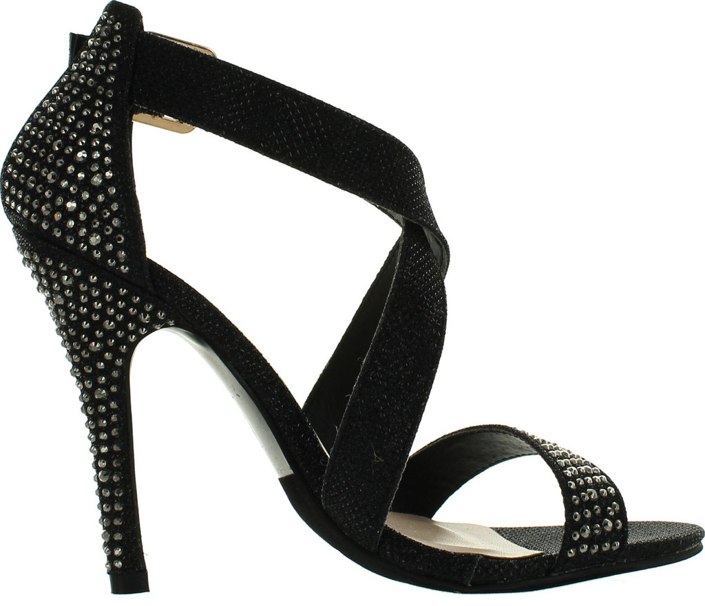 Mark & Maddux Womens Common-01A Rhinestoned Netted-Glitter Dress Sandals